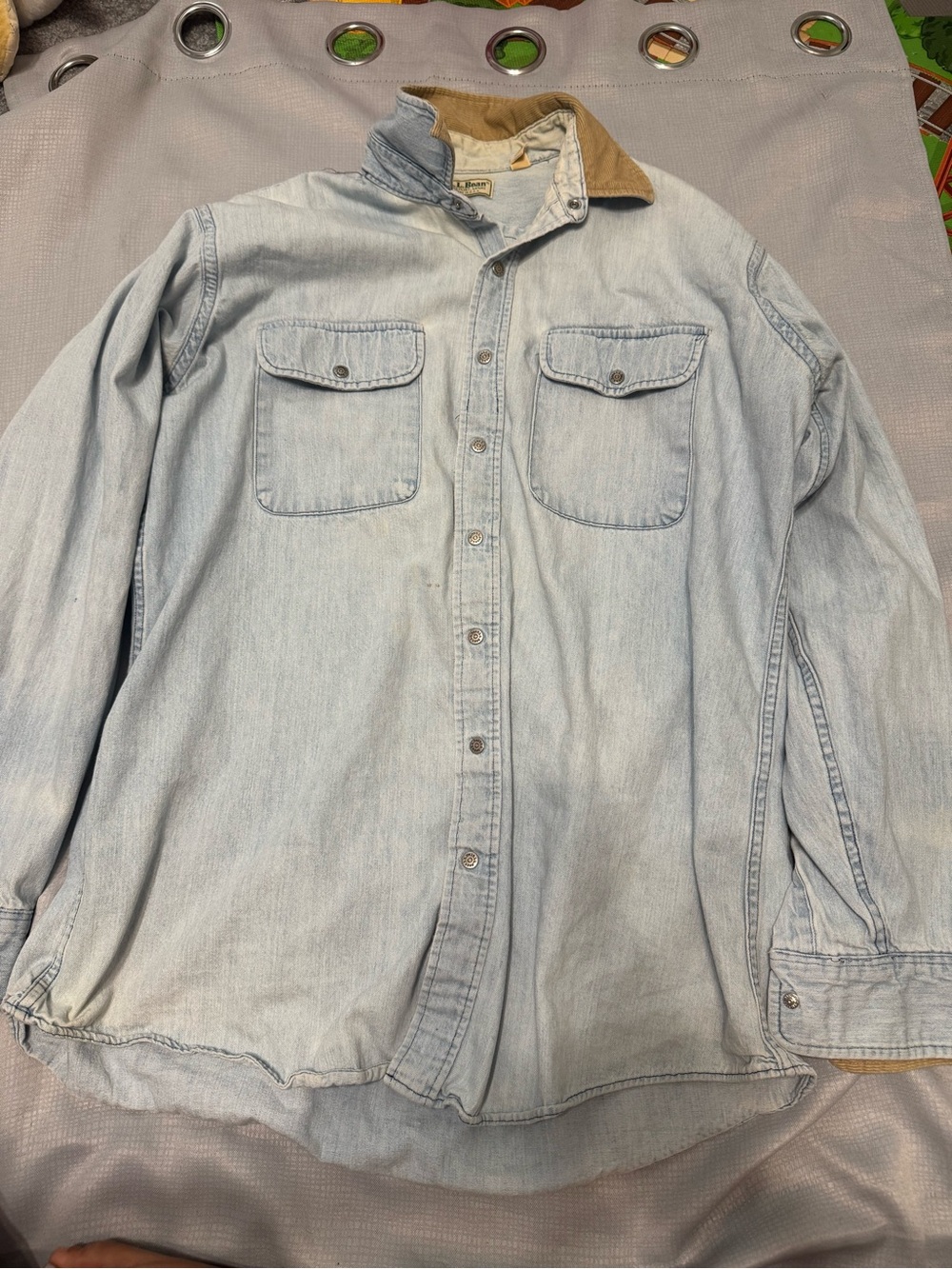 VINTAGE LL Bean Shirt Mens Large Tall Blue Denim Corduroy Collar Workwear 90s